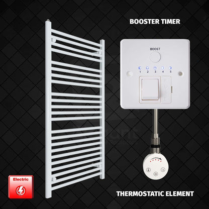 Thermostatic Element + Booster Timer 700 x 1200 Flat White Pre-Filled Electric Heated Towel Rail