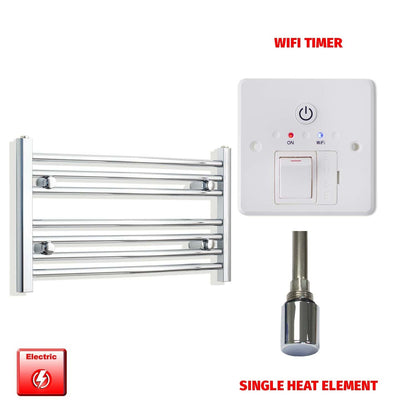 Straight / Single Heat Element + Wifi Timer 700 x 400 Flat Chrome Pre-Filled Electric Heated Towel Rail