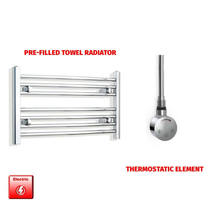 Straight / Thermostatic Element 700 x 400 Flat Chrome Pre-Filled Electric Heated Towel Rail