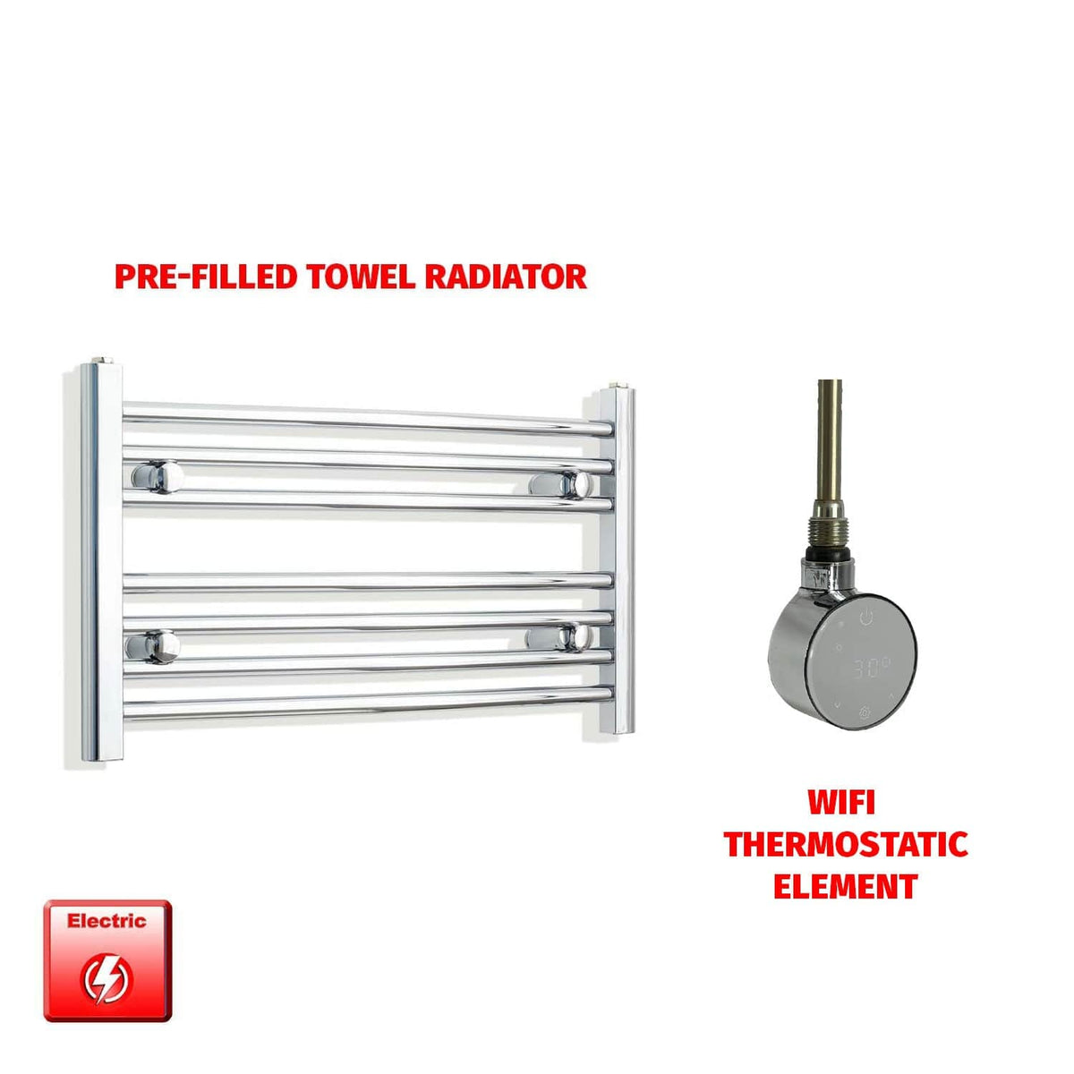 Straight / ER-Wifi Thermostatic 700 x 400 Flat Chrome Pre-Filled Electric Heated Towel Rail
