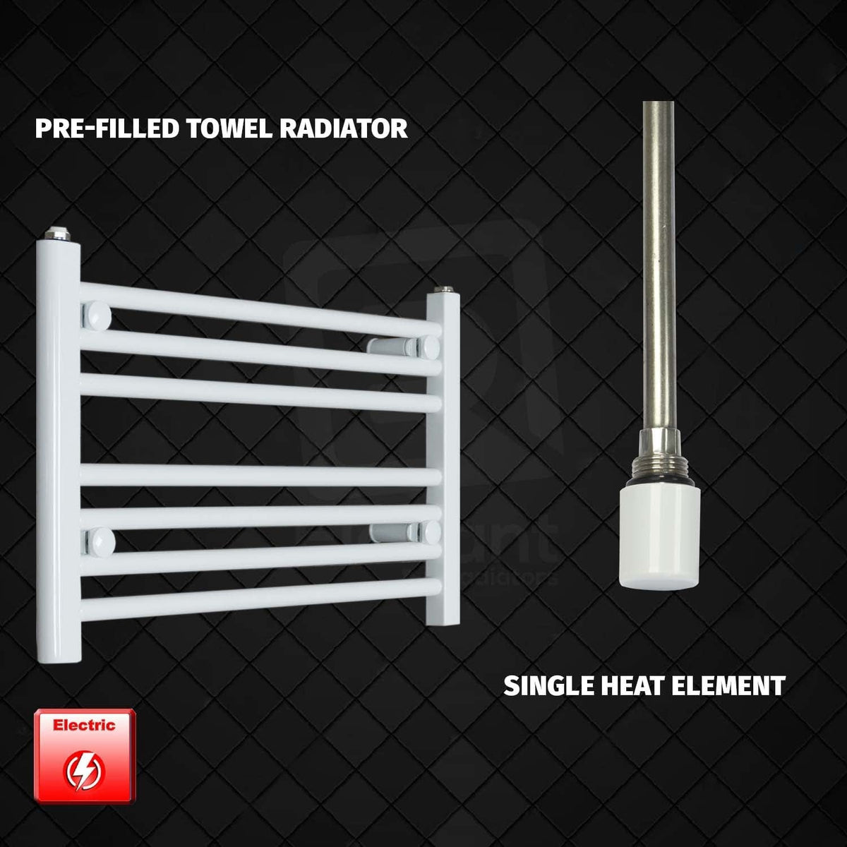 Single Heat Element 700 x 400 Flat White Pre-Filled Electric Heated Towel Rail