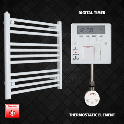 Thermostatic Element + Digital Timer 700 x 600 Flat White Pre-Filled Electric Heated Towel Rail HTR