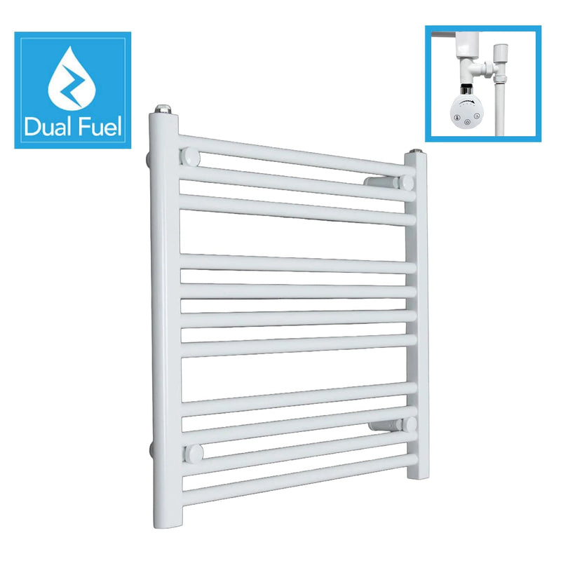 White Flat Heated Dual Fuel Towel Rail 700x600mm