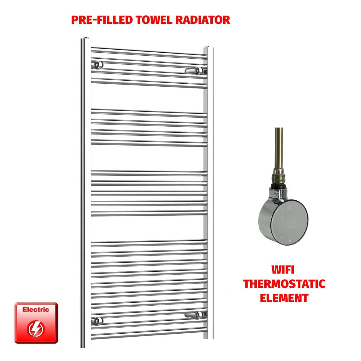 ER-Wifi Thermostatic 750 x 1200 Pre-Filled Electric Towel Radiator Flat Chrome