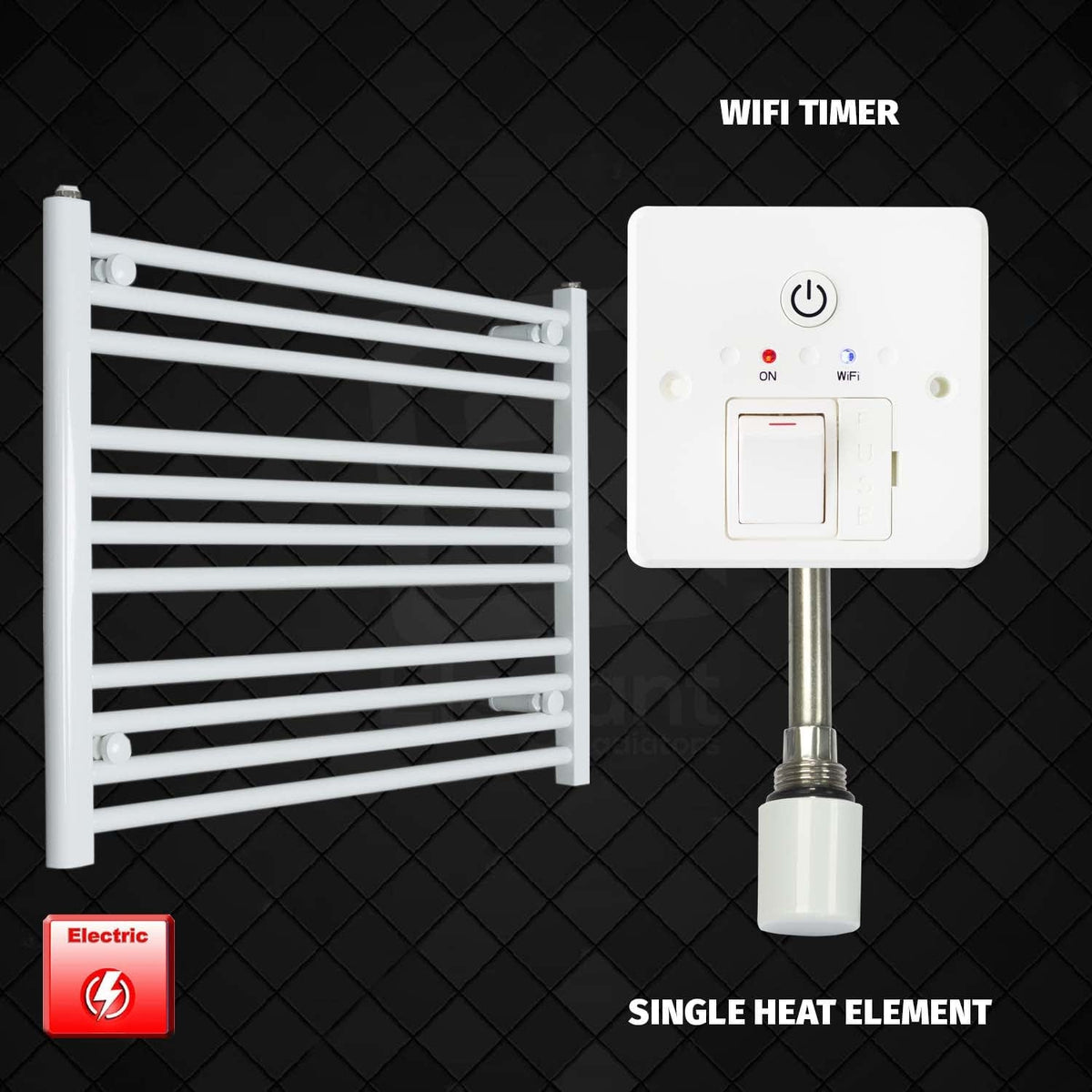 Single Heat Element + Wifi Timer 750 x 600 Flat White Pre-Filled Electric Heated Towel Rail