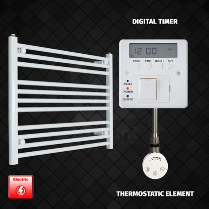 Thermostatic Element + Digital Timer 750 x 600 Flat White Pre-Filled Electric Heated Towel Rail