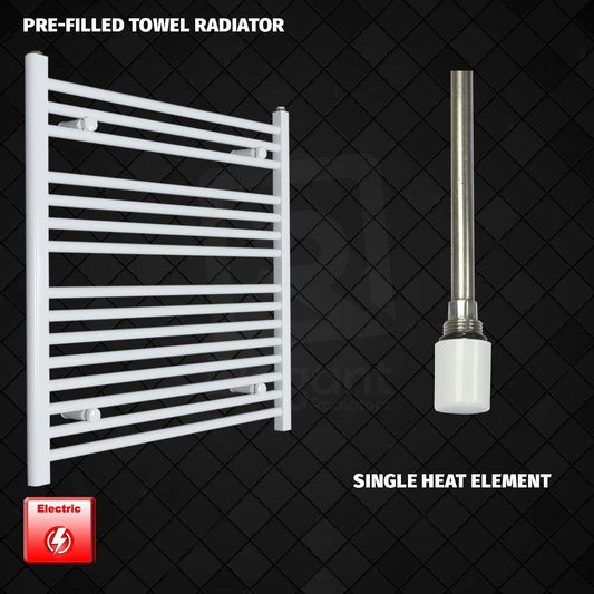 Single Heat Element 750 x 800 Flat White Pre-Filled Electric Heated Towel Rail