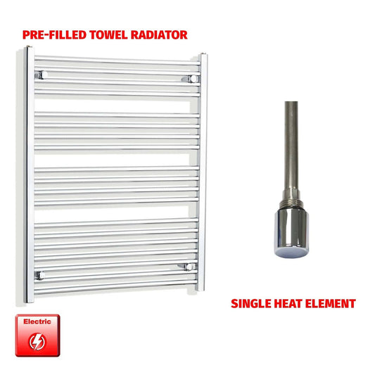 Single Heat Element 800 x 1000 Flat Chrome Pre-Filled Electric Heated Towel Rail