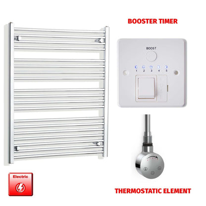 Thermostatic Element + Booster Timer 800 x 1000 Flat Chrome Pre-Filled Electric Heated Towel Rail