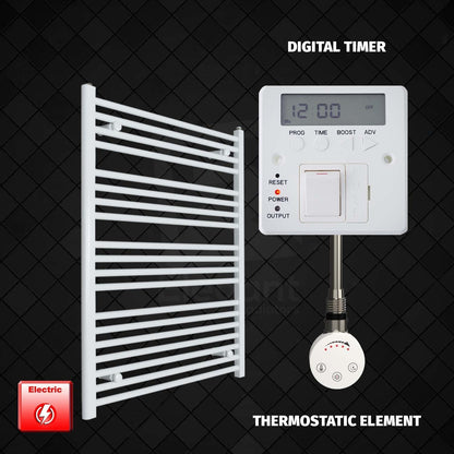 Thermostatic Element + Digital Timer 800 x 1000 Flat White Pre-Filled Electric Heated Towel Rail