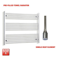 Pre-filled towel radiator with single heat element on a white background