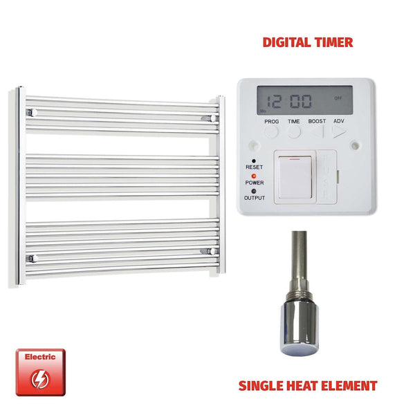 Electric towel radiator with digital timer and single heat element on a white background