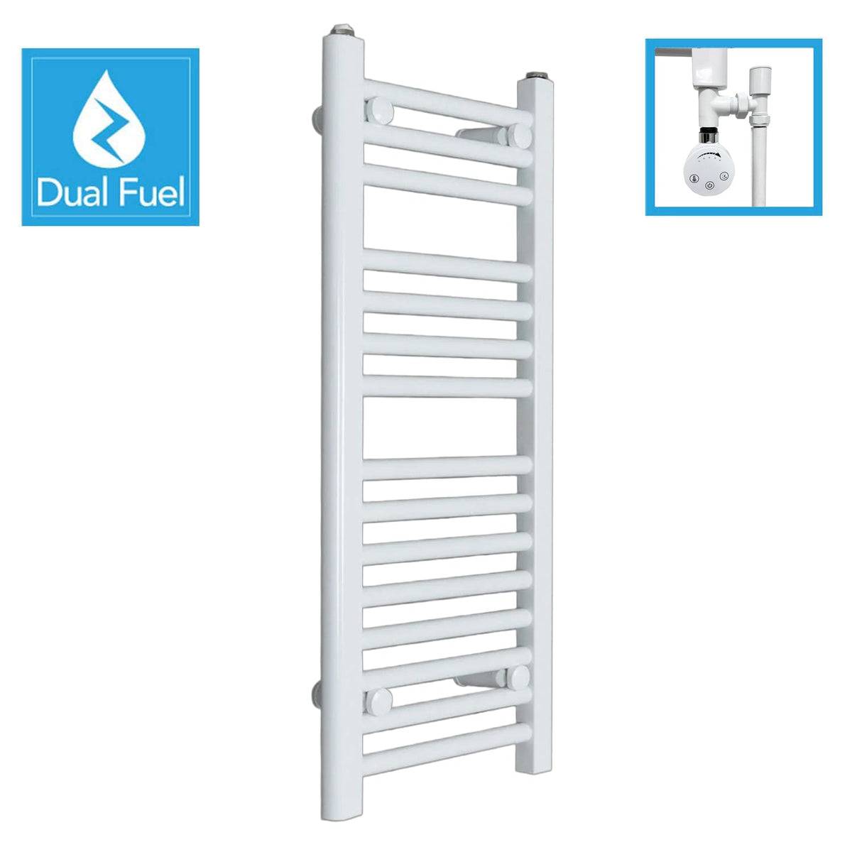 White Flat Heated Dual Fuel Towel Rail 300x800mm