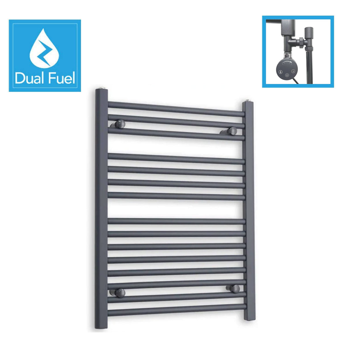 Anthracite Dual Fuel Heated Towel Rail 600 x 800mm