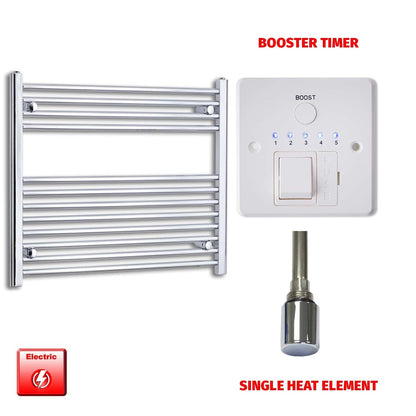 Single Heat Element + Booster Timer 800 x 700 Flat Chrome Pre-Filled Electric Heated Towel Rail Radiator HTR
