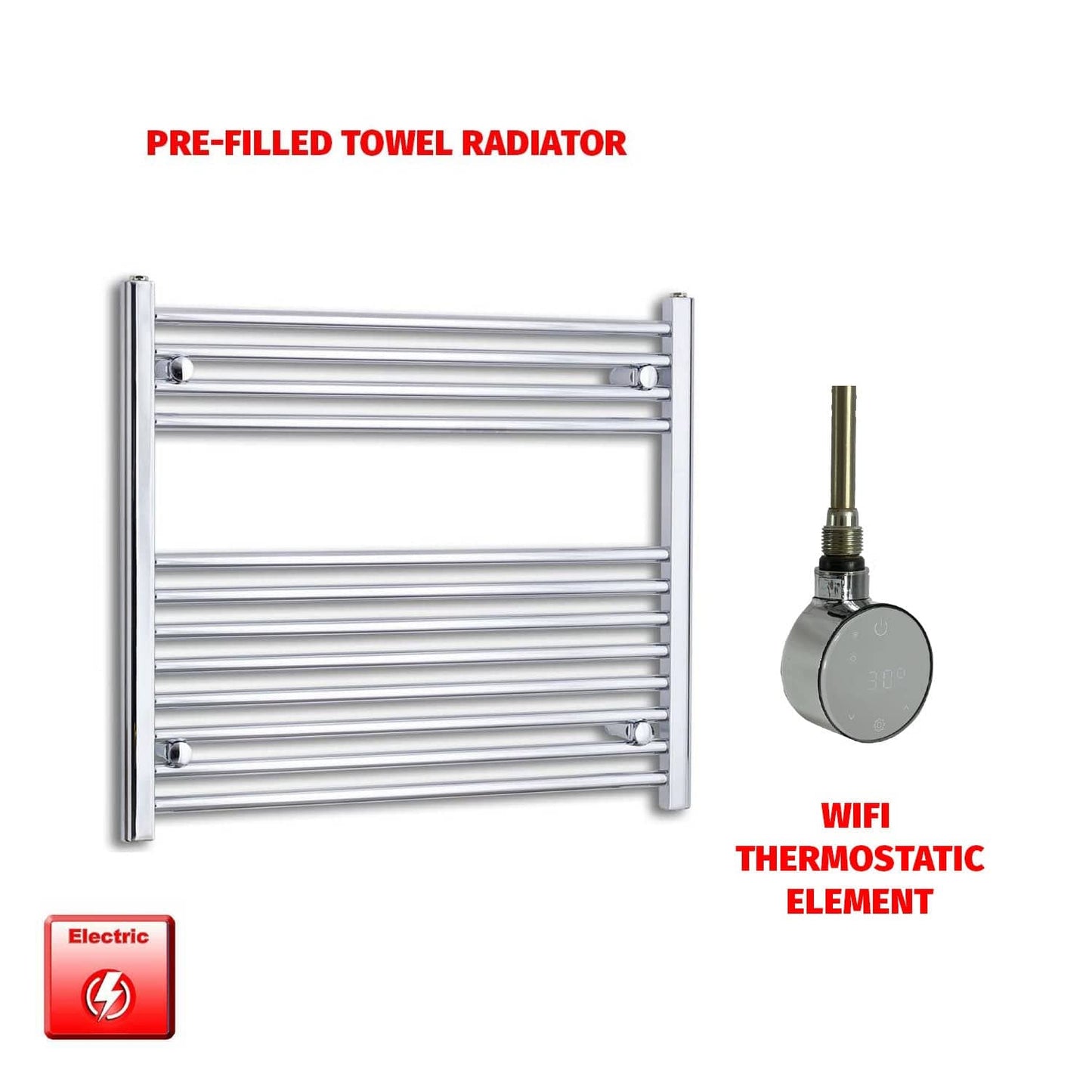 ER-Wifi Thermostatic 800 x 700 Flat Chrome Pre-Filled Electric Heated Towel Rail Radiator HTR