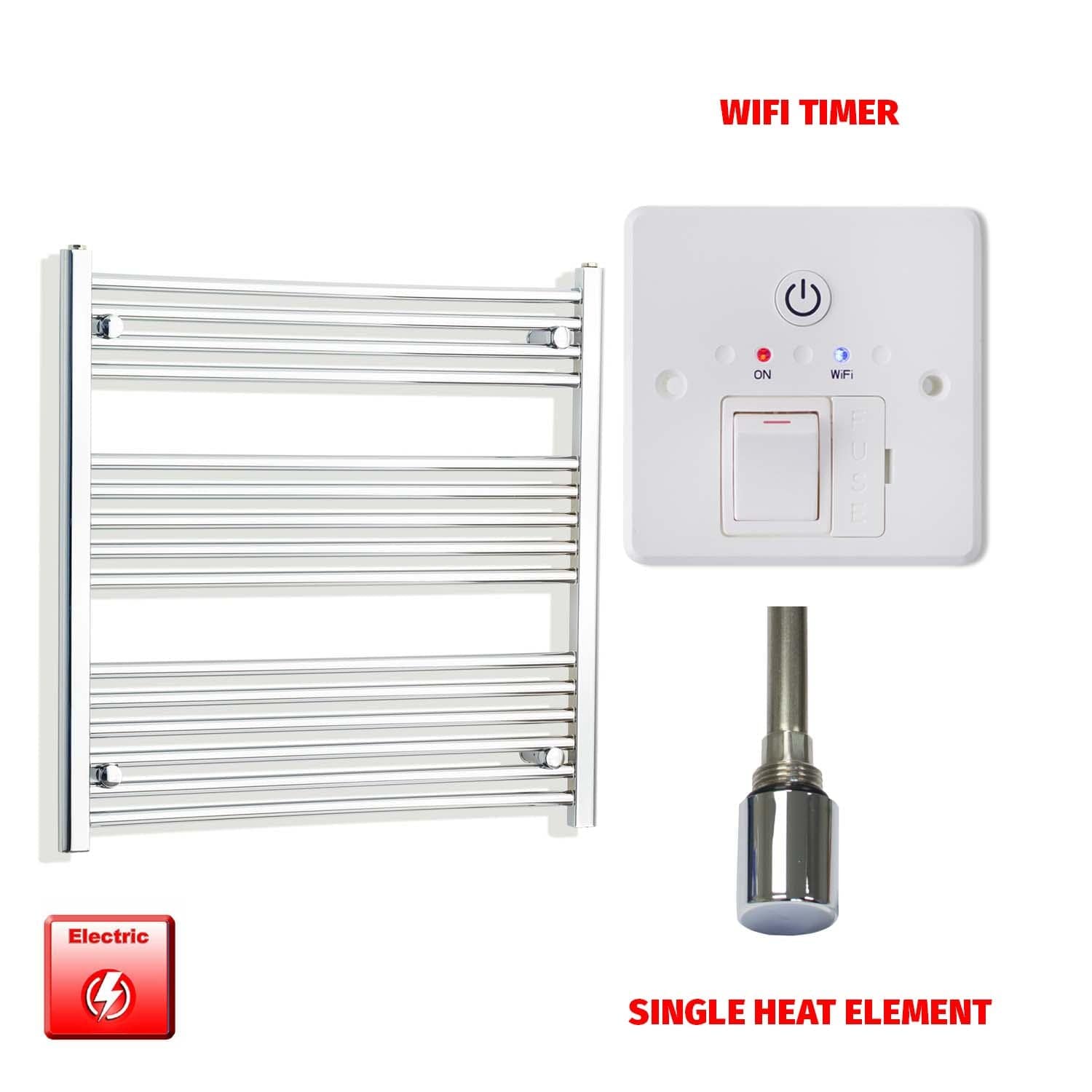 Single Heat Element + Wifi Timer 800 x 800 Flat Chrome Pre-Filled Electric Heated Towel Rail
