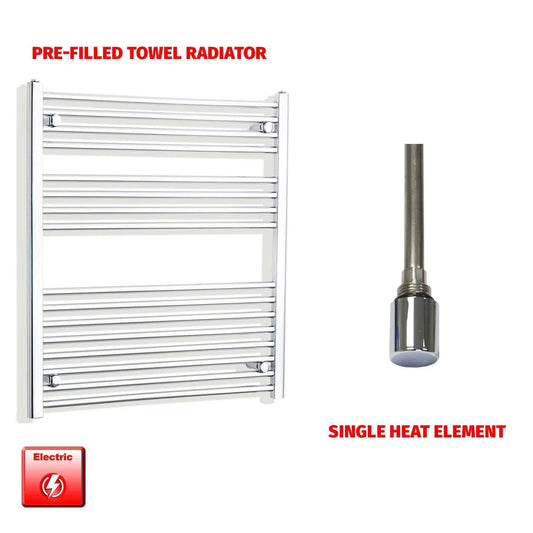 Single Heat Element 800 x 900 Flat Chrome Pre-Filled Electric Heated Towel Rail
