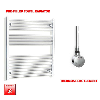 Thermostatic Element 800 x 900 Flat Chrome Pre-Filled Electric Heated Towel Rail