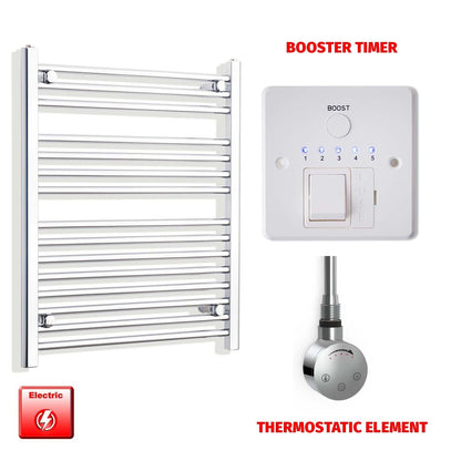 Thermostatic Element + Booster Timer 800mm High 550mm Pre-Filled Electric Towel Rail Radiator