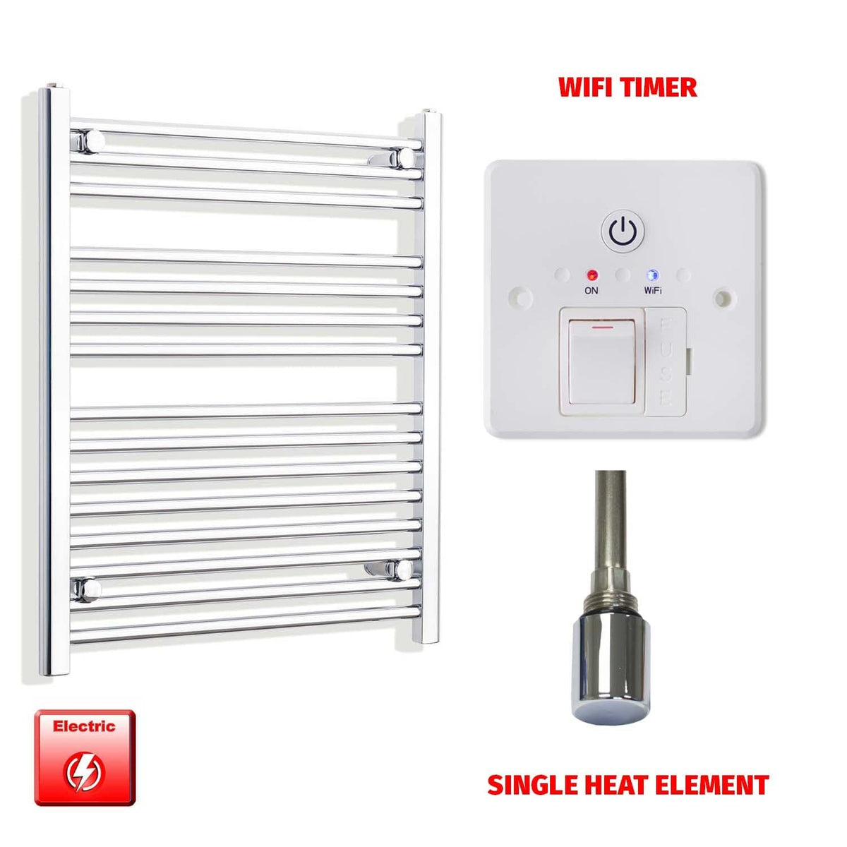 Single Heat Element + Wifi Timer 800mm High 550mm Pre-Filled Electric Towel Rail Radiator