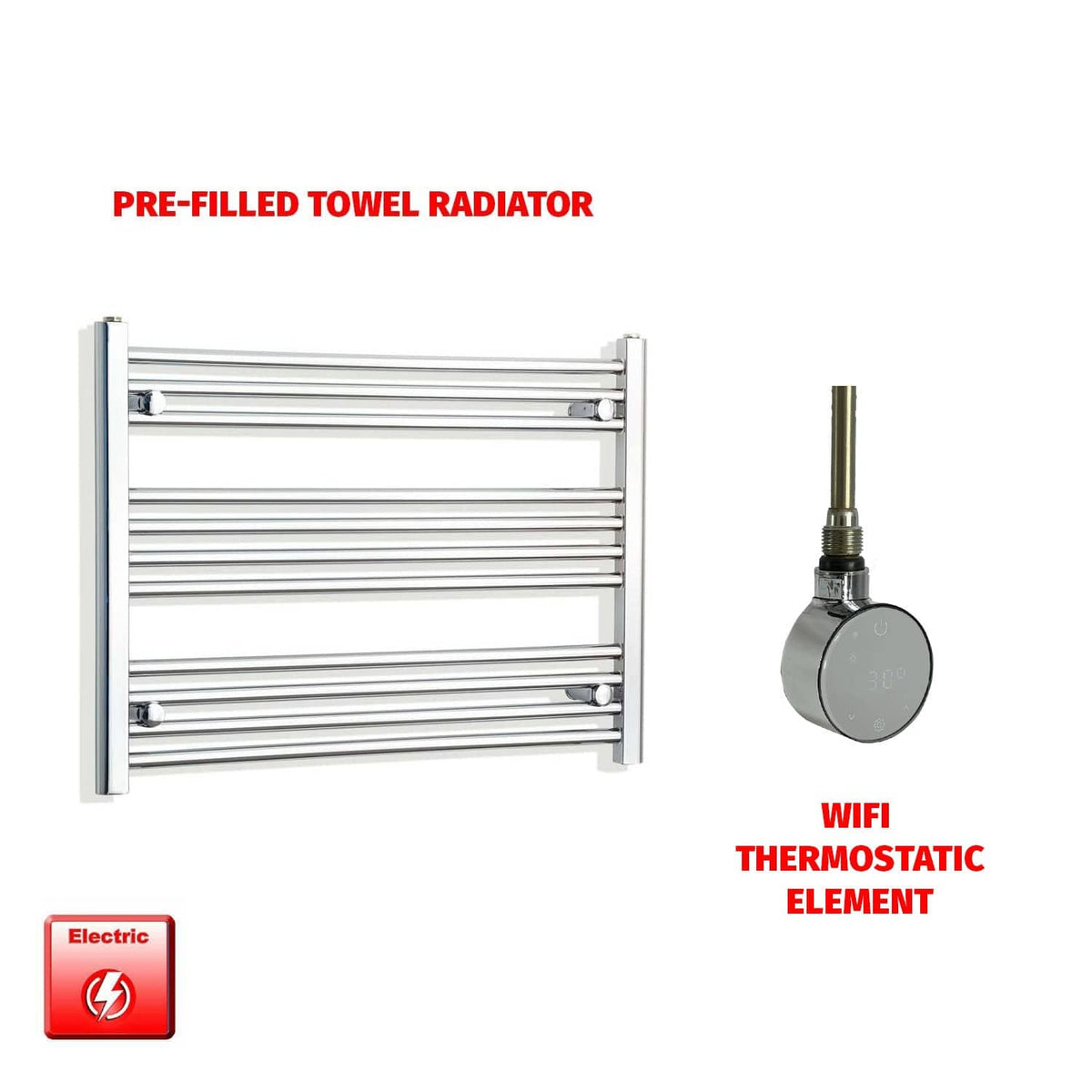 ER-Wifi Thermostatic 850 x 600 Flat Chrome Pre-Filled Electric Towel Radiator