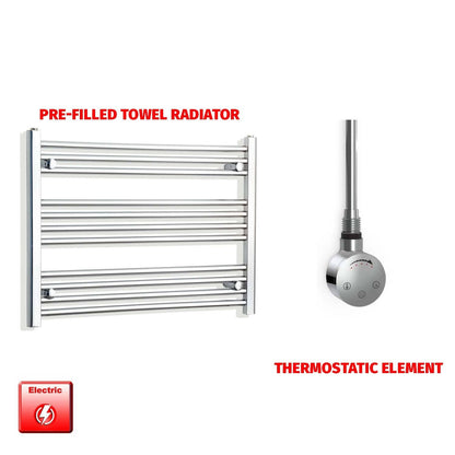 Thermostatic Element 900 x 600 Flat Chrome Pre-Filled Electric Heated Towel Rail