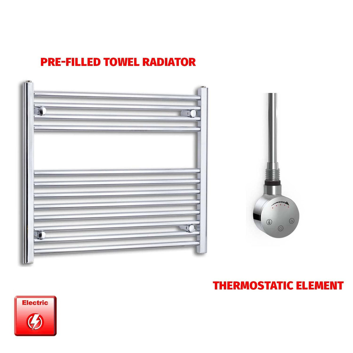 Thermostatic Element 900 x 700 Flat Chrome Pre-Filled Electric Heated Towel Rail