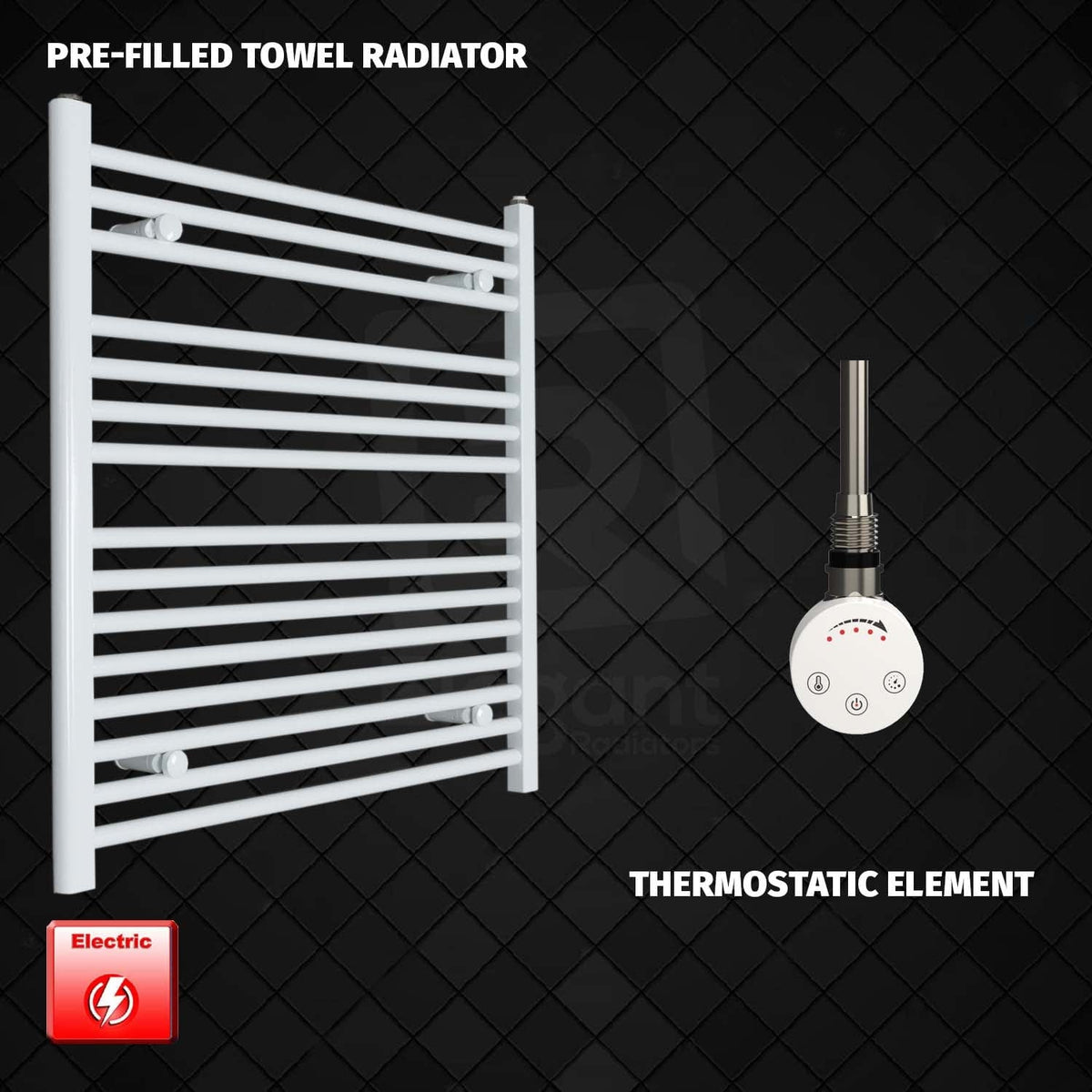Thermostatic Element 900 x 800 Flat White Pre-Filled Electric Heated Towel Rail
