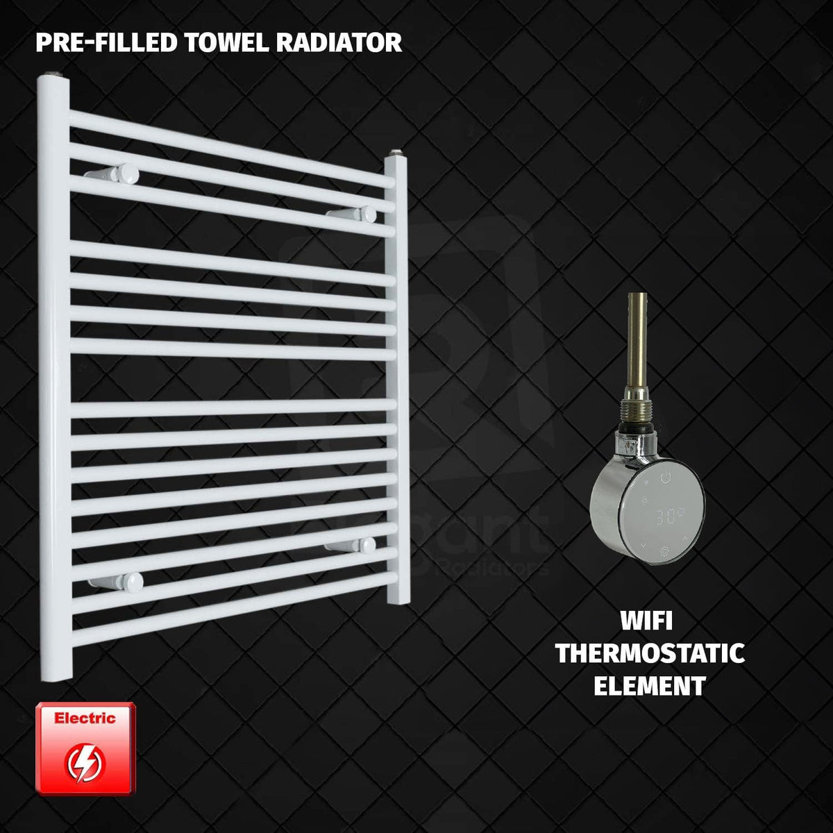 ER-Wifi Thermostatic 900 x 800 Flat White Pre-Filled Electric Heated Towel Rail