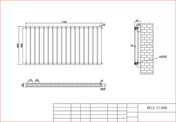 Harley Anthracite Horizontal Column Radiator 600 Height – Single/Double