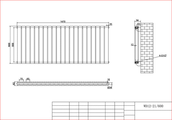Harley Anthracite Horizontal Column Radiator 600 Height – Single/Double
