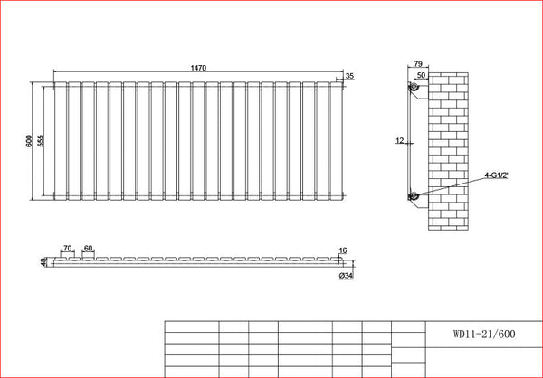 Harley Anthracite Horizontal Column Radiator 600 Height – Single/Double