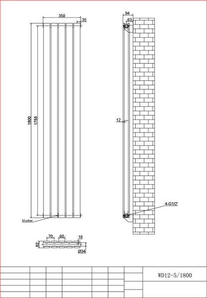 Harley Anthracite Column Vetical Radiator 1800 Height – Single/Double