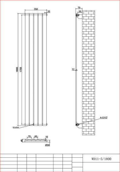 Harley Anthracite Column Vetical Radiator 1800 Height – Single/Double
