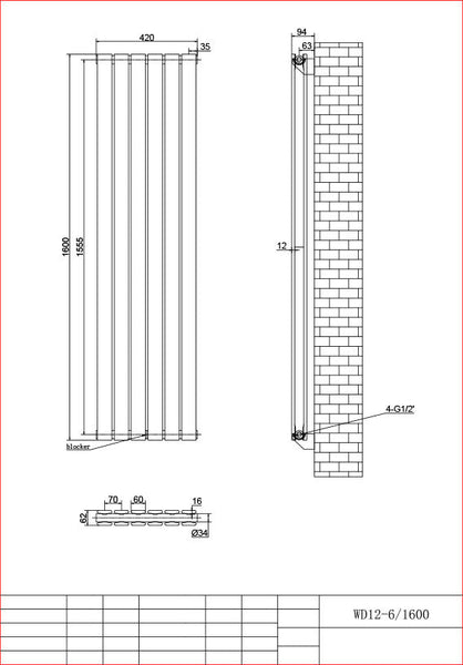 Harley Anthracite Vertical Column Radiator 1600 Height – Single/Double