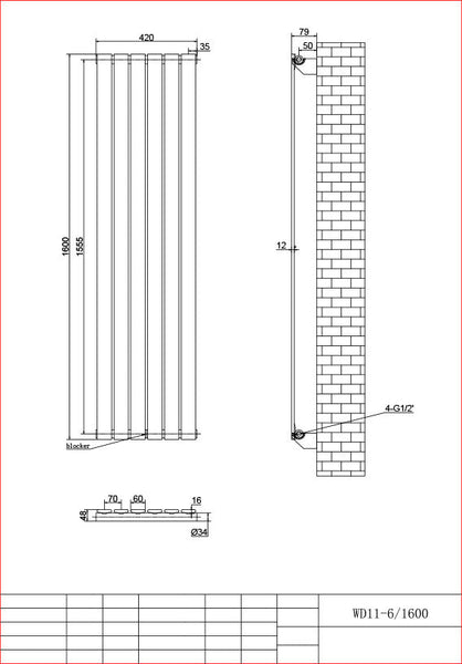 Harley Anthracite Vertical Column Radiator 1600 Height – Single/Double