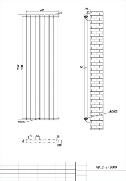 Harley Anthracite Vertical Column Radiator 1600 Height – Single/Double