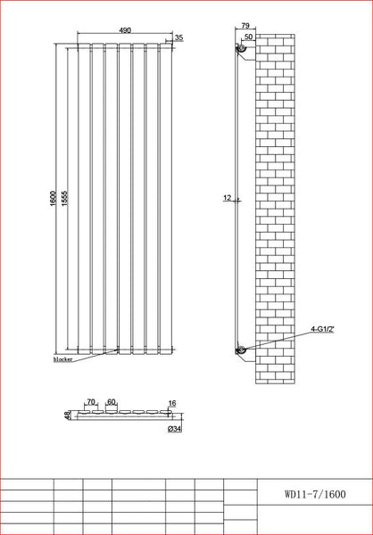 Harley Anthracite Vertical Column Radiator 1600 Height – Single/Double