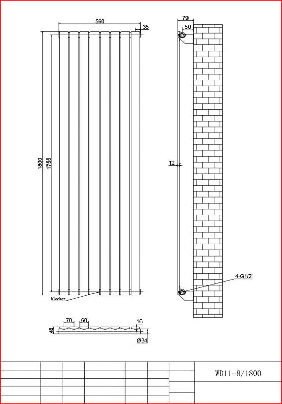 Harley Anthracite Column Vetical Radiator 1800 Height – Single/Double
