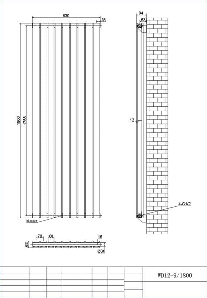 Harley White Column Vetical Radiator 1800 Height – Single/Double
