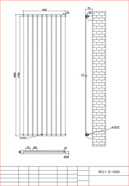 Harley White Column Vetical Radiator 1800 Height – Single/Double