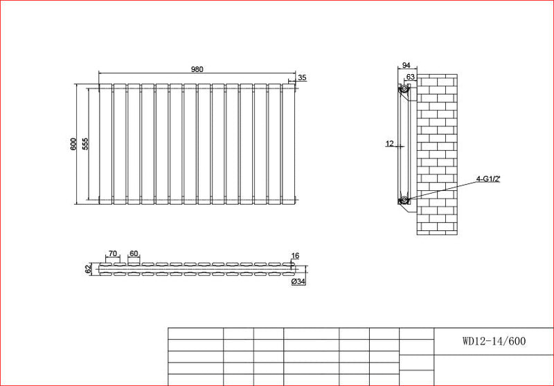 Harley White Horizontal Column Radiators – 600mm Height Single / Double