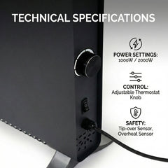 2000W Electric Convector Heater – Portable Radiator with Adjustable Thermostat