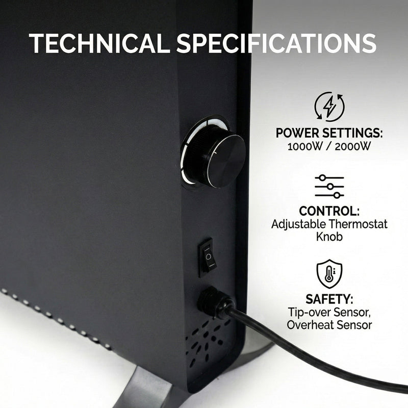 2000W Electric Convector Heater – Portable Radiator with Adjustable Thermostat