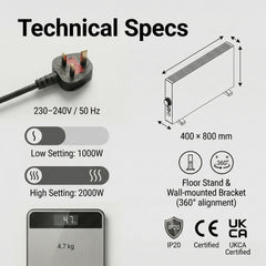 2000W Electric Convector Heater – Portable Radiator with Adjustable Thermostat