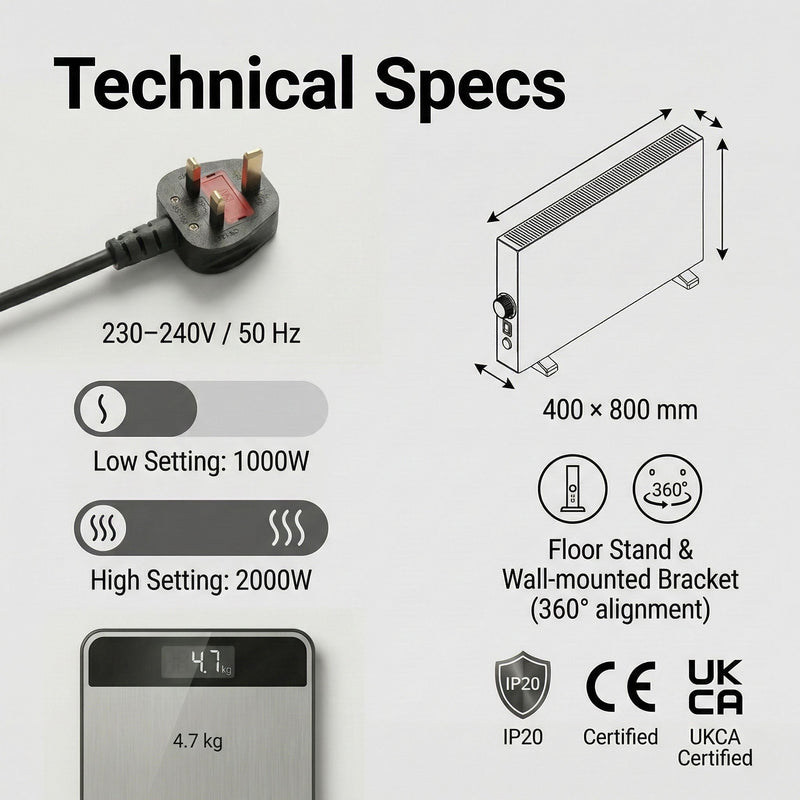 2000W Electric Convector Heater – Portable Radiator with Adjustable Thermostat