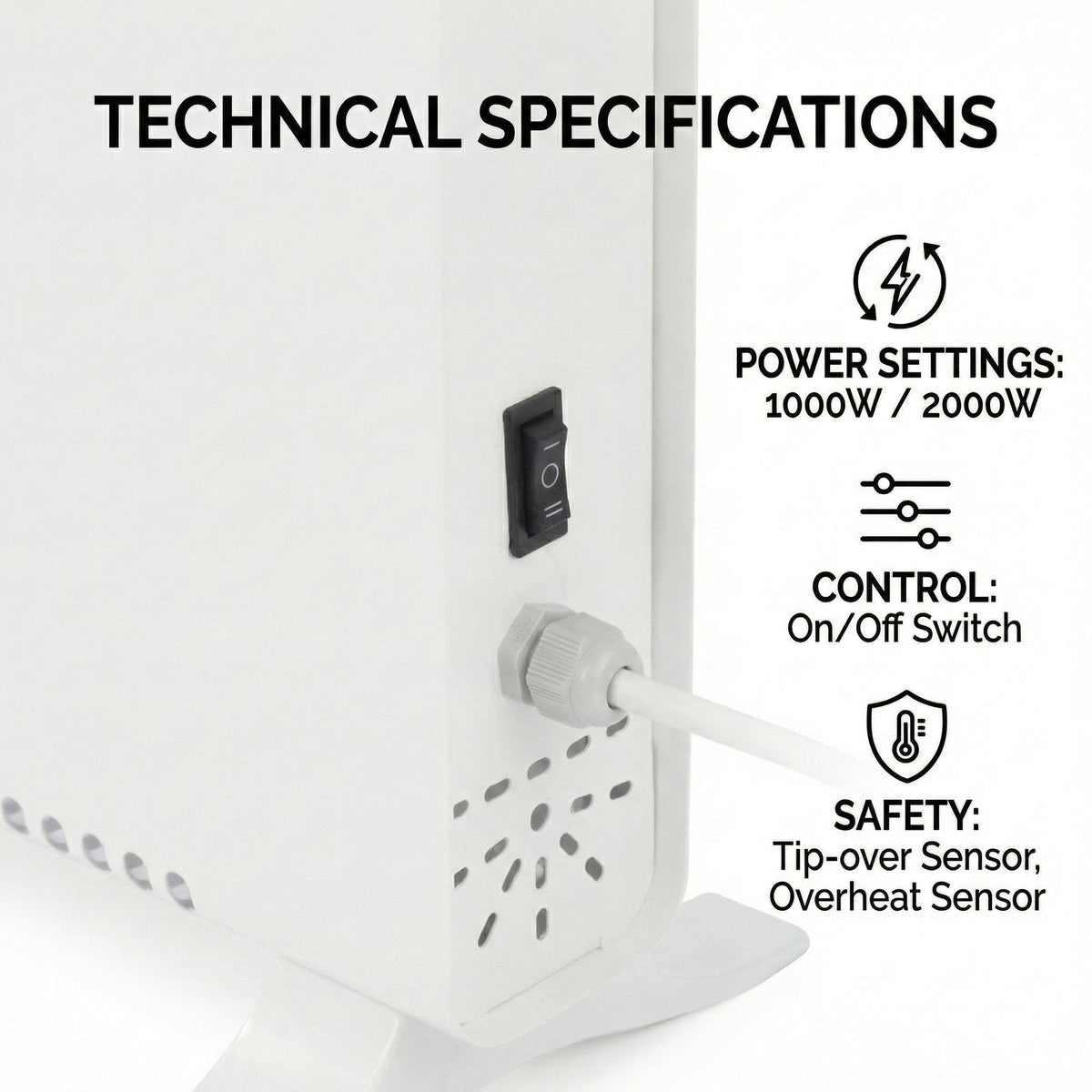 2000W Electric Convector Heater – Portable Freestanding Radiator