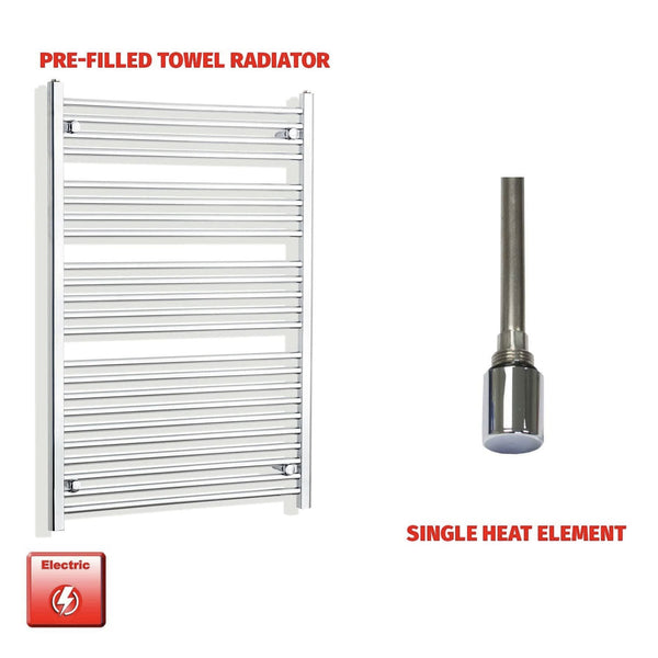 1200 x 800mm Chrome Electric Heated Towel Rail – Pre-Filled Straight Radiator