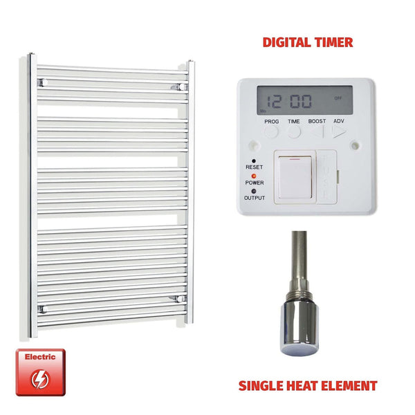 1200 x 800mm Chrome Electric Heated Towel Rail – Pre-Filled Straight Radiator